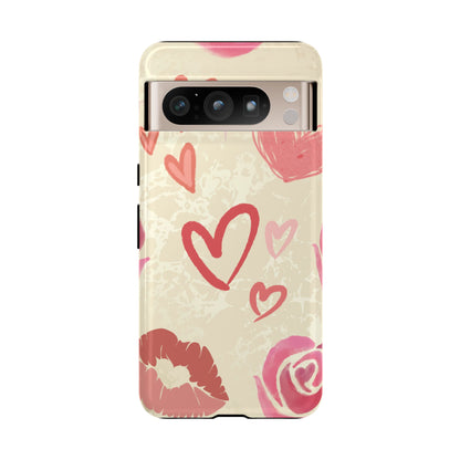Cute Pink Heart & Rose Pattern Phone Case - Pink Phone Case - Google Pixel 8 Pro / Glossy