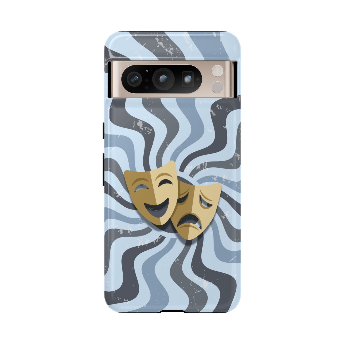 Comedy & Tragedy Masks – Blue Minimal Retro Wave Phone Case - Blue Phone Case - Google Pixel 8 Pro / Glossy