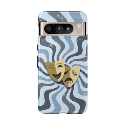 Comedy & Tragedy Masks – Blue Minimal Retro Wave Phone Case - Blue Phone Case - Google Pixel 8 Pro / Glossy