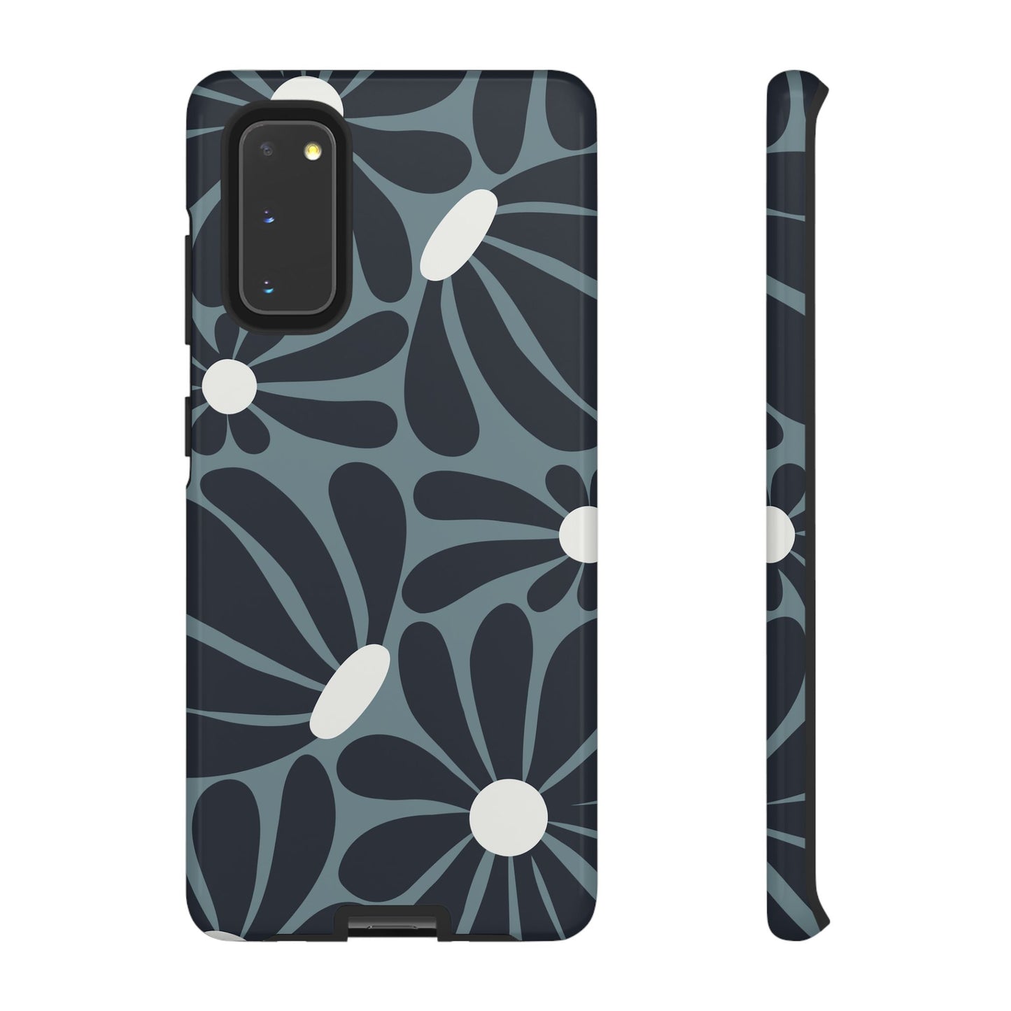 Samsung Galaxy S20 / Glossy Phone Case - ’Retro Navy Blue & White Daisy Pattern’ Phone Case
