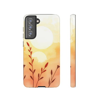 Samsung Galaxy S21 FE / Glossy Phone Case - Watercolour Wildflower & Sun Design Phone Case