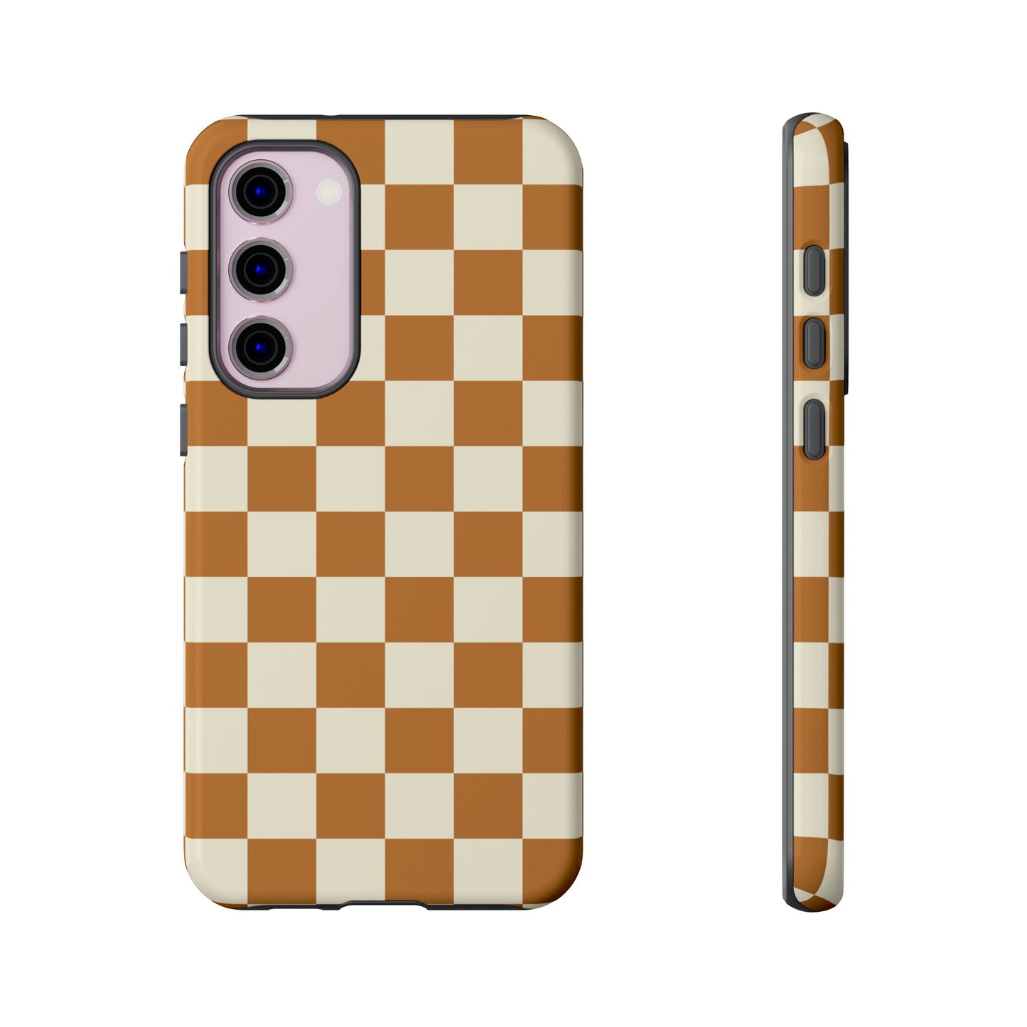 Samsung Galaxy S23 Plus / Glossy Phone Case - ’Orange & White Checkered Pattern’ Phone Case