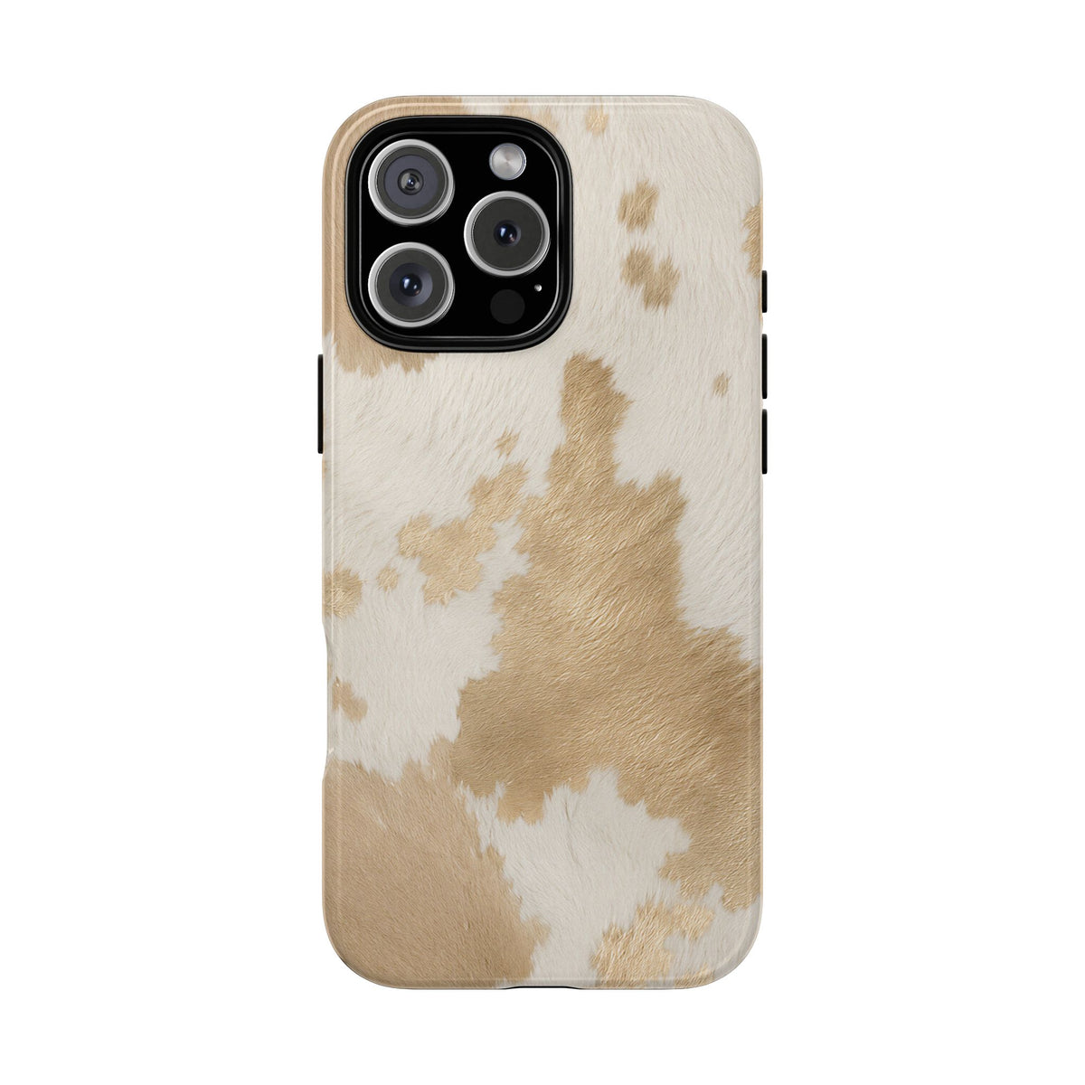 Elegant Champagne Cow Print Phone Case - Beige Phone Case - iPhone 16 Pro Max / Glossy