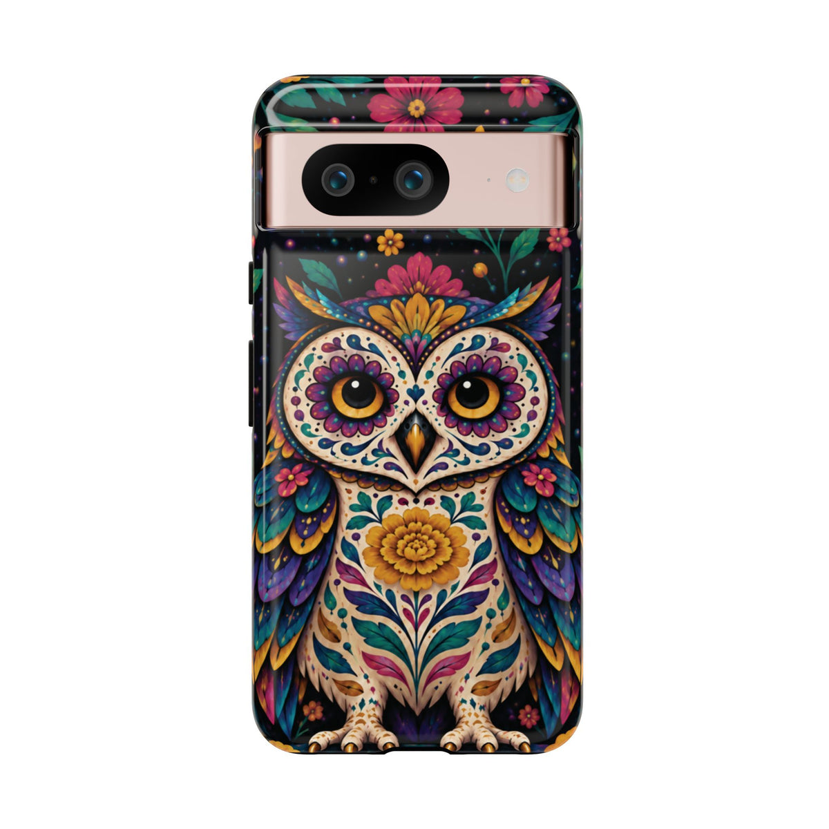 Vibrant Purple and Teal Calavera Owl Phone Case - Multicolor Phone Case - Google Pixel 8 / Glossy