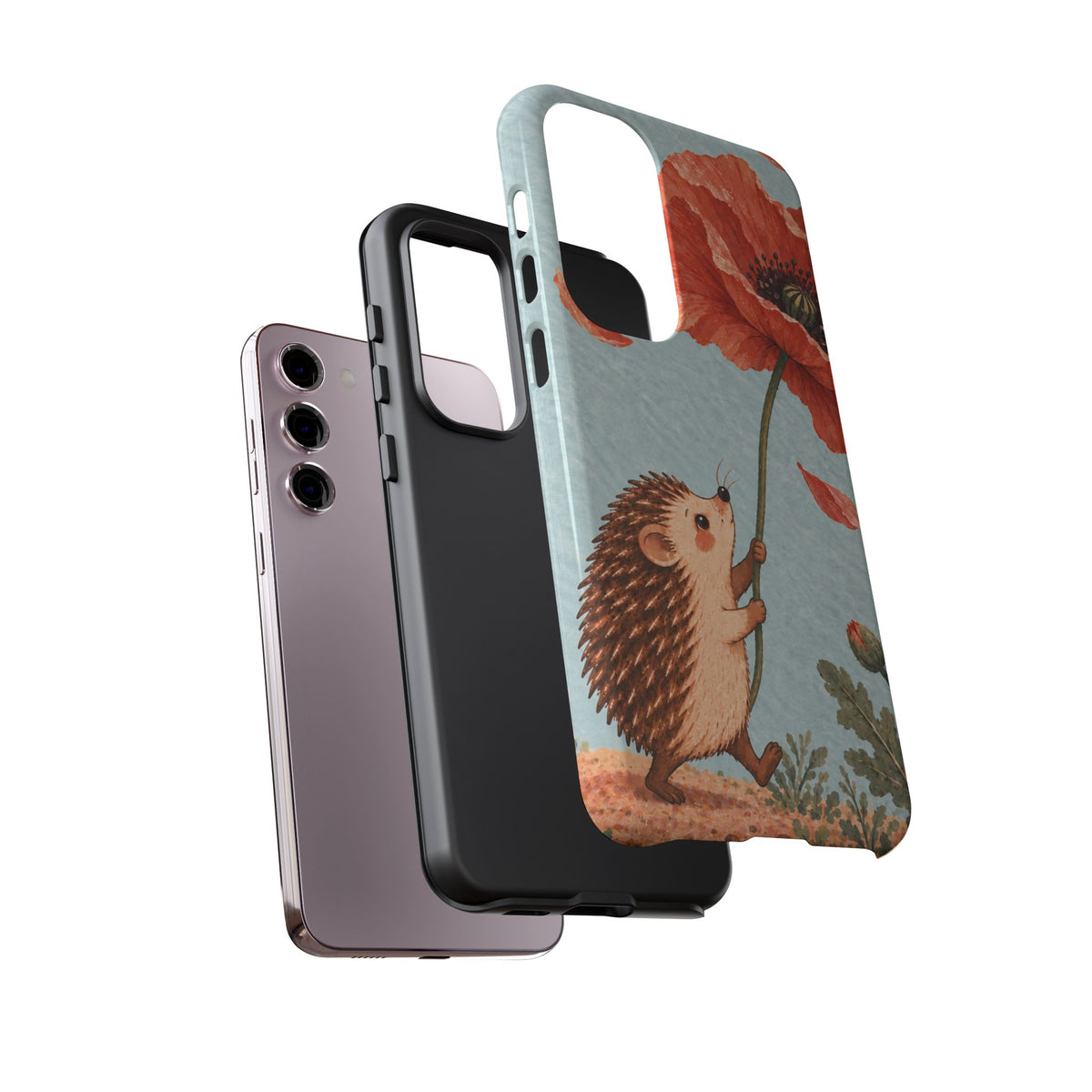 Whimsical Pale Blue Hedgehog and Poppy Phone Case - Blue Phone Case