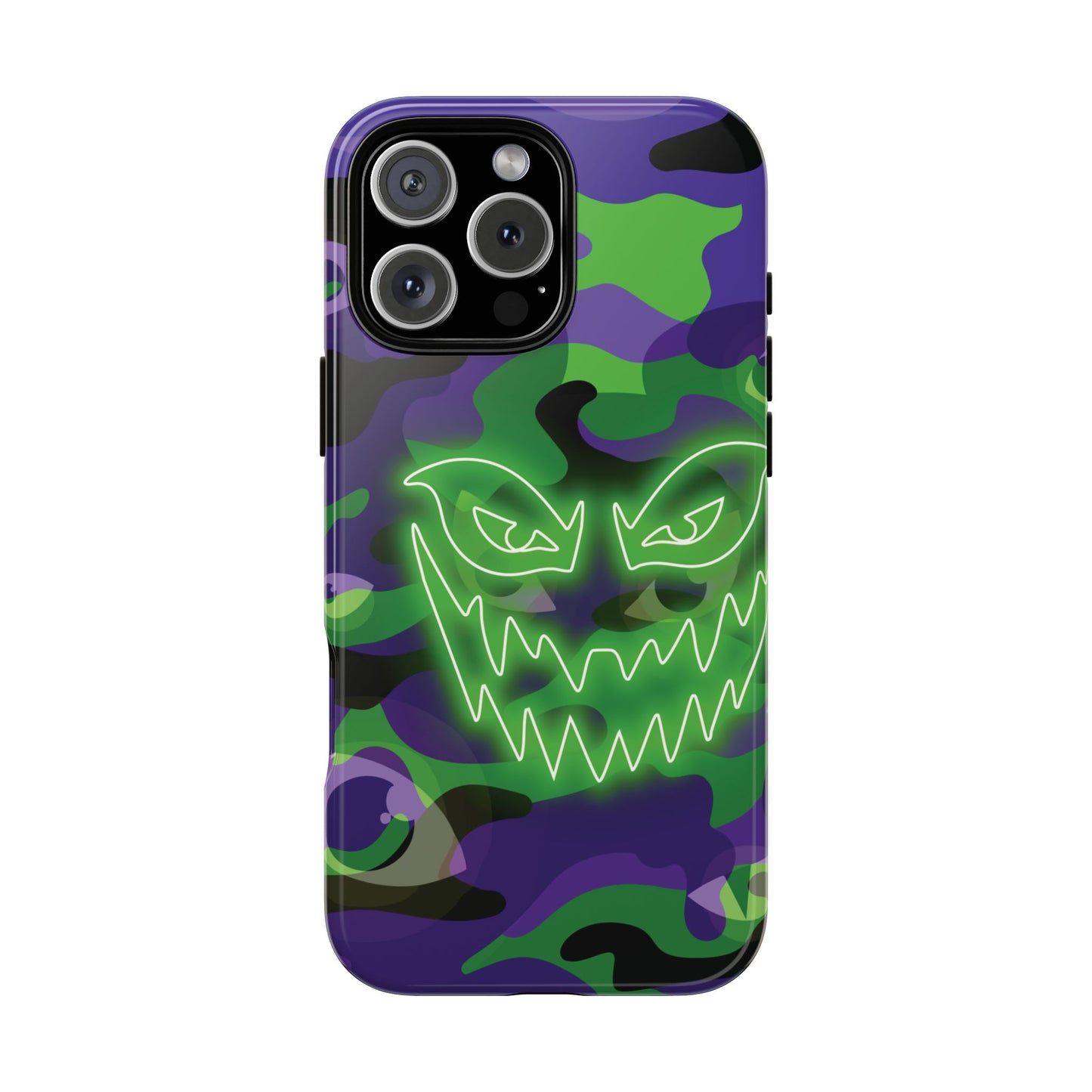 iPhone 16 Pro Max / Glossy Phone Case - Green & Purple Neon Face Camo Phone Case