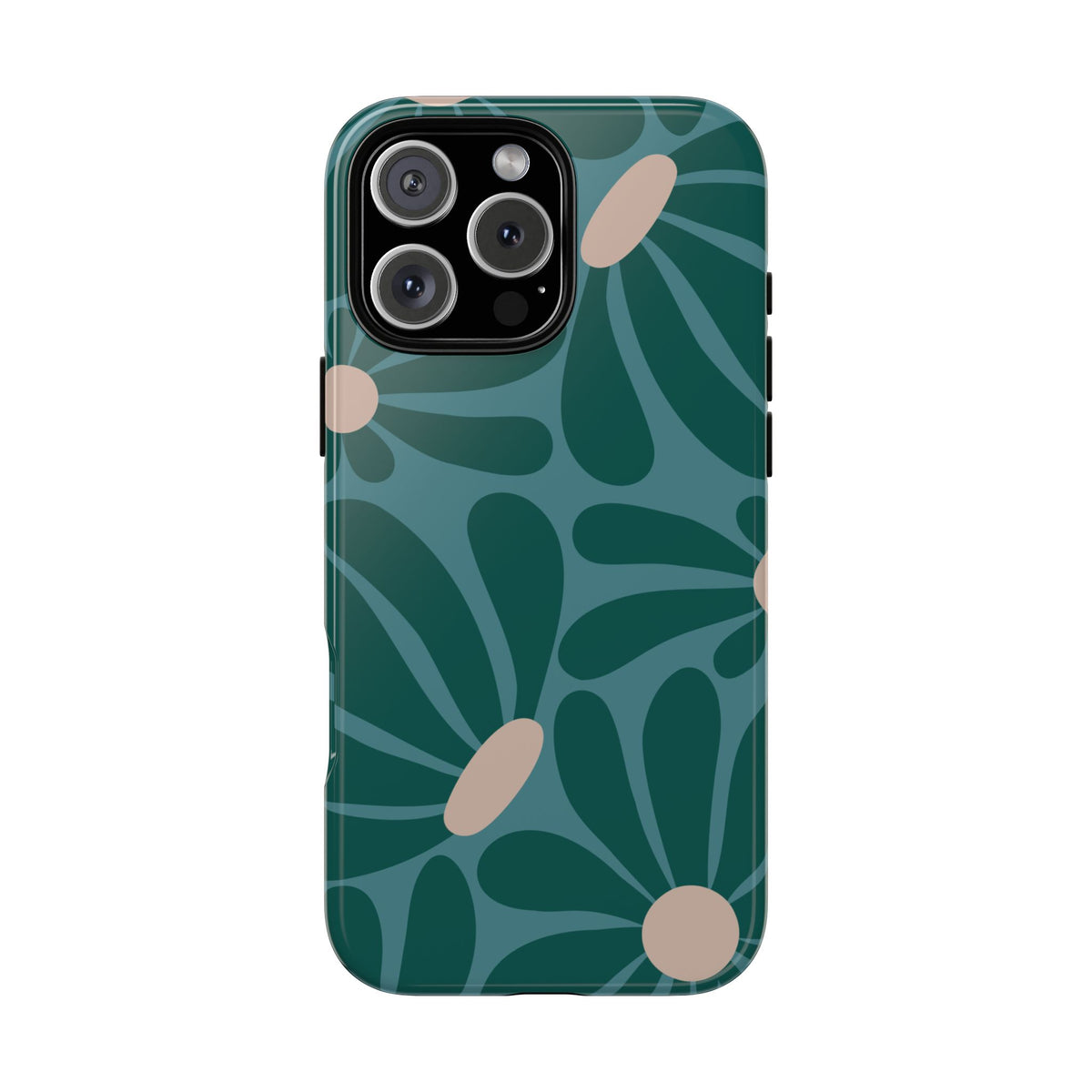 Retro Turquoise Daisy Pattern Phone Case - Green Phone Case - iPhone 16 Pro Max / Glossy