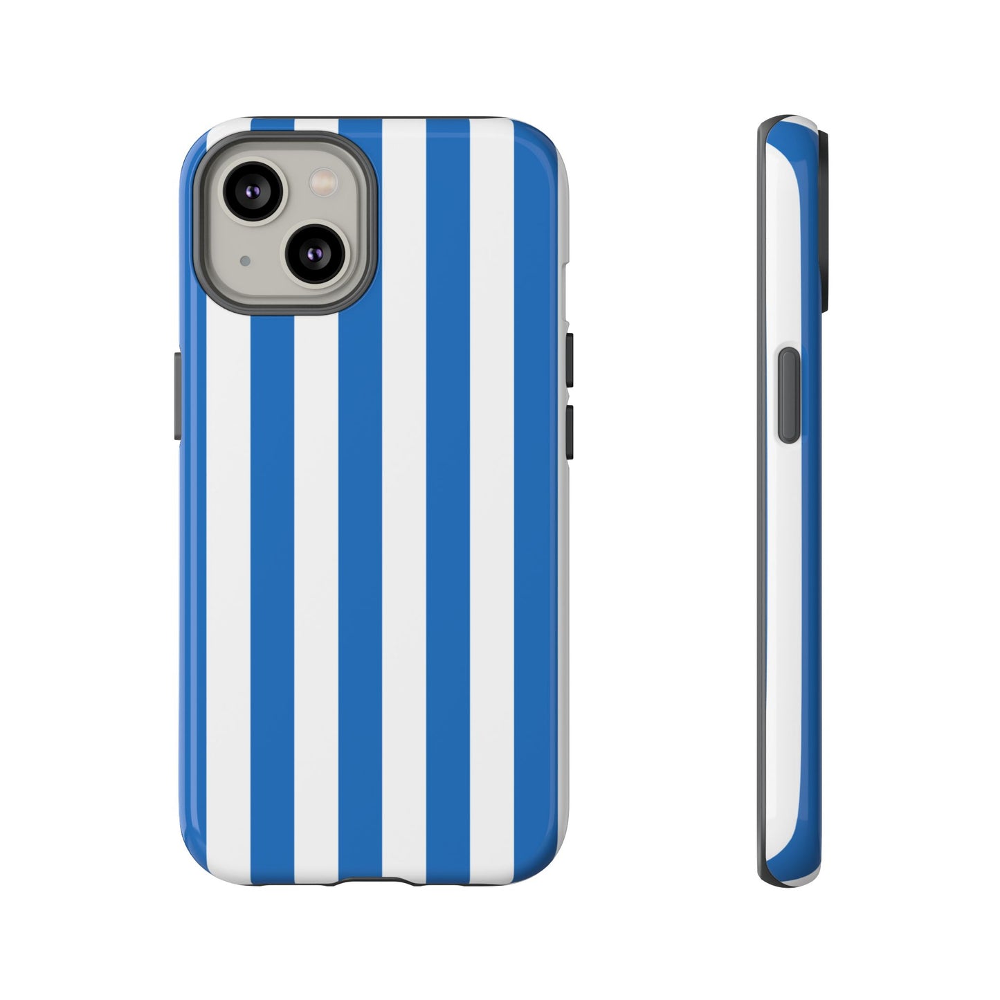 iPhone 14 / Glossy Phone Case - Simple Light Blue & White Stripe Pattern Phone Case