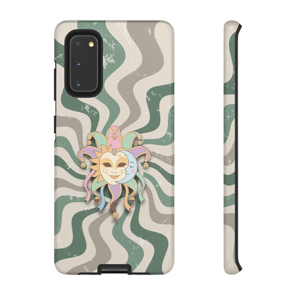 Samsung Galaxy S20 / Glossy Phone Case - Sun & Moon Jester Mask – Green Retro Wave Phone Case