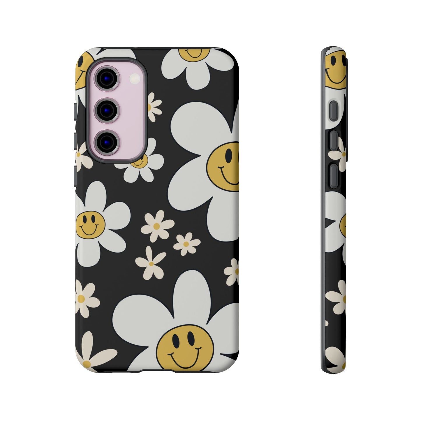 Phone Case - Fun Retro Daisy Pattern with Dark Grey Background Phone Case