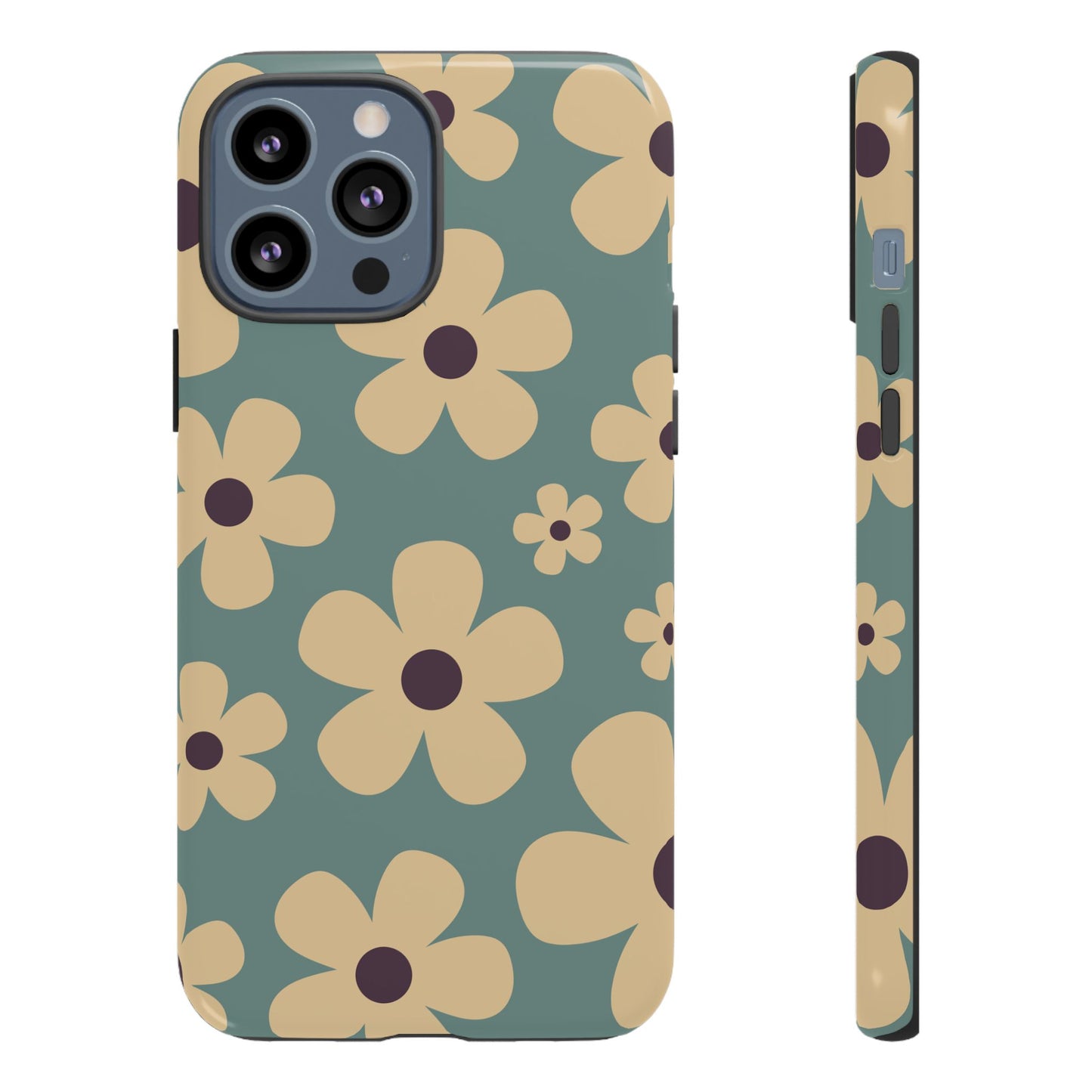 iPhone 13 Pro Max / Glossy Phone Case - Cute Blue & Cream Daisy Pattern Phone Case