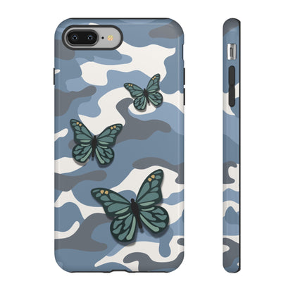 iPhone 8 Plus / Glossy Phone Case - Light Blue Butterfly Camo Phone Case