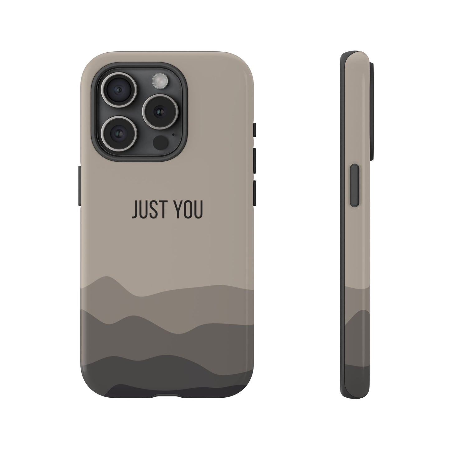 iPhone 15 Pro / Glossy Phone Case - Minimalist Beige Waves ’Just You’ Statement Phone Case