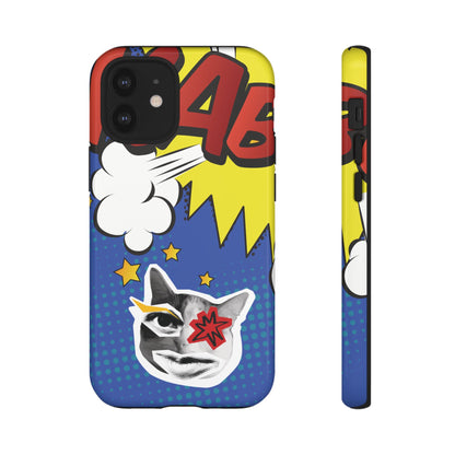 iPhone 12 Mini / Glossy Phone Case - Bold Blue Pop Art Cat Phone Case