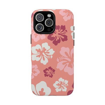 iPhone 16 Pro Max / Glossy Phone Case - ’Pink Hibiscus Retro Pattern #3’ Phone Case
