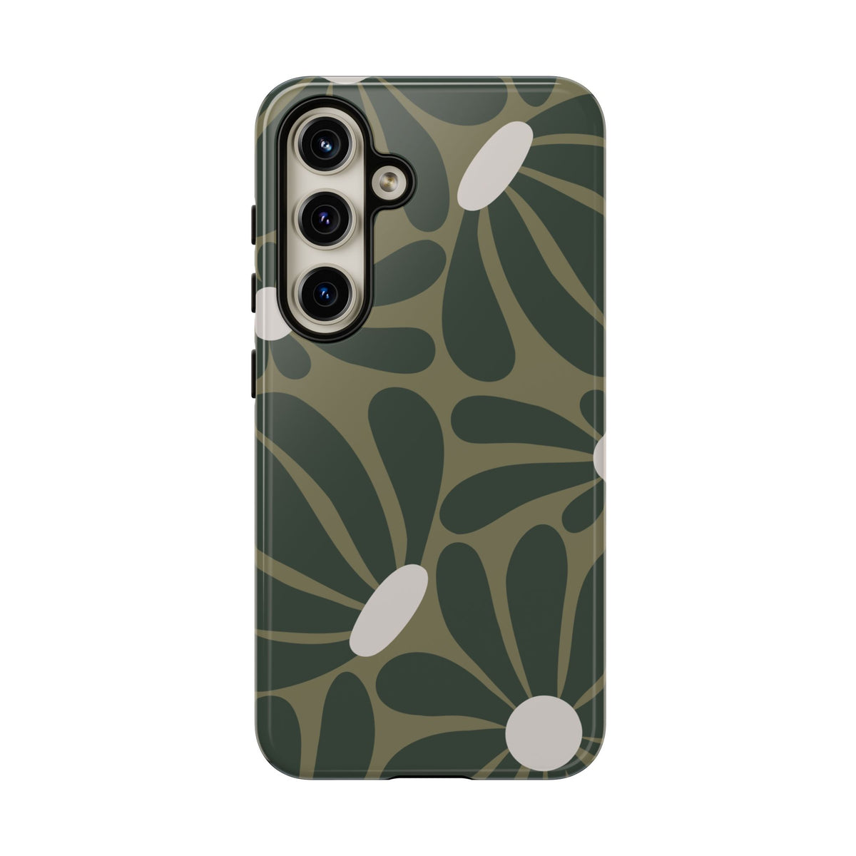 Retro Olive Green Daisy Pattern Phone Case - Green Phone Case - Samsung Galaxy S24 / Glossy