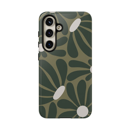 Retro Olive Green Daisy Pattern Phone Case - Green Phone Case - Samsung Galaxy S24 / Glossy