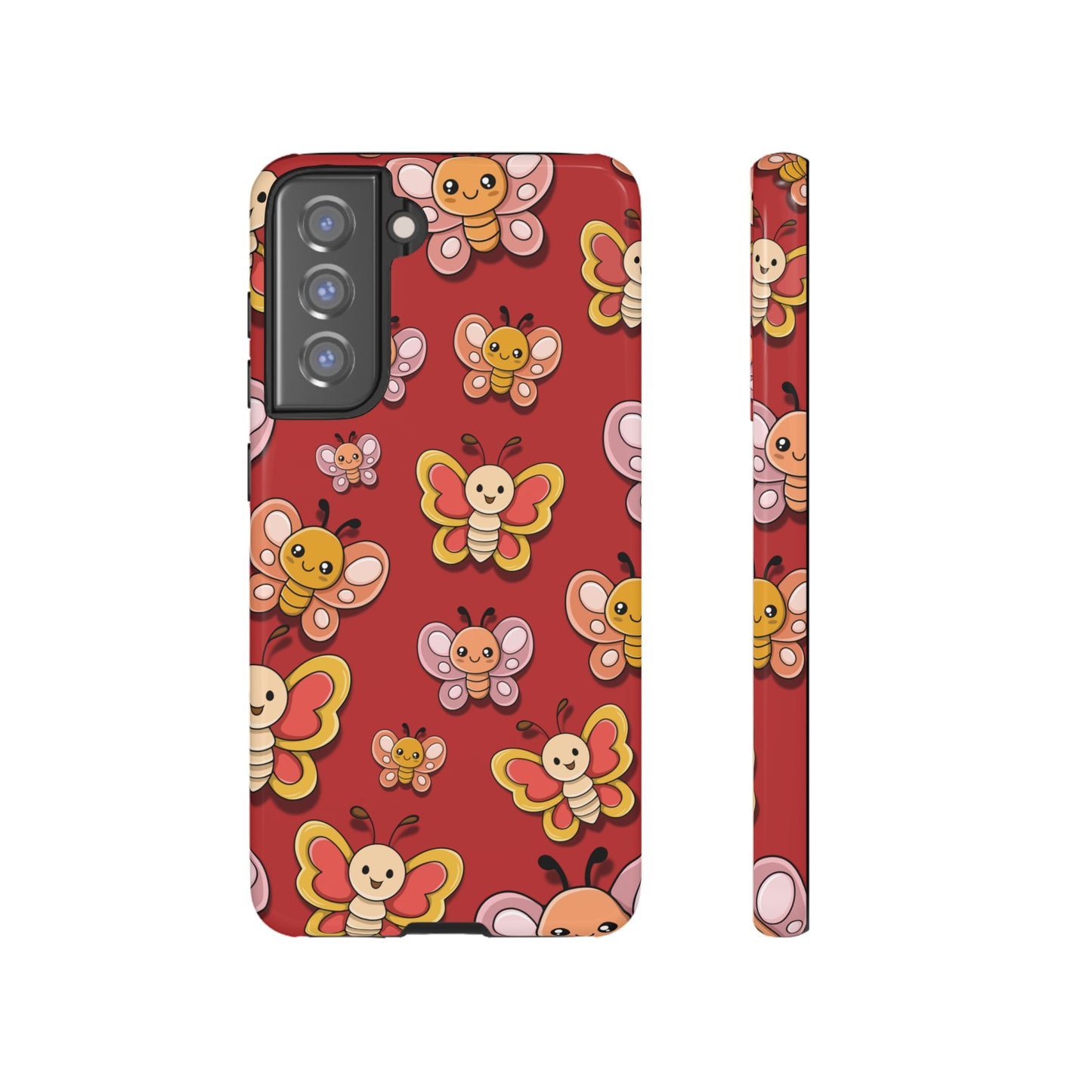 Samsung Galaxy S21 FE / Glossy Phone Case - Red Butterfly Sticker Design Phone Case