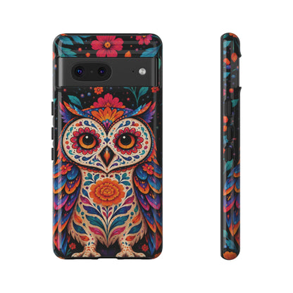 Vibrant Orange and Turquoise Calavera Owl Phone Case - Multicolor Phone Case - Google Pixel 7 / Glossy