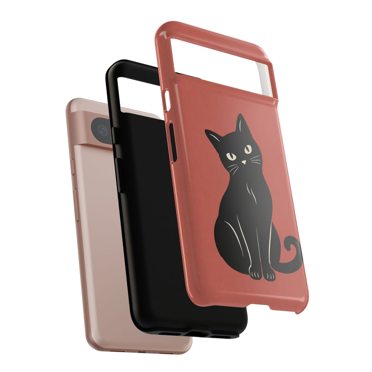 Minimalist Coral Red & Black Cat Phone Case
