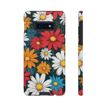 Samsung Galaxy S10E / Glossy Phone Case - Pop Art Daisies Illustration ’Red & Orange’ Phone Case