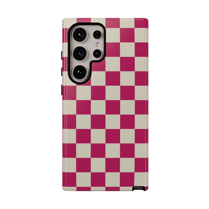 Samsung Galaxy S24 Ultra / Glossy Phone Case - ’Pink & White Checkered Pattern’ Phone Case