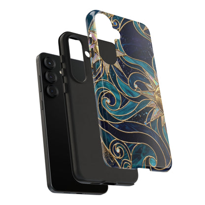 Elegant Teal & Gold Celestial Suns Phone Case