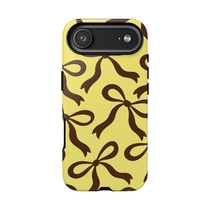 Bold Butter Yellow and Chocolate Brown Bow Pattern Phone Case - Yellow Phone Case - iPhone 17 Air / Glossy
