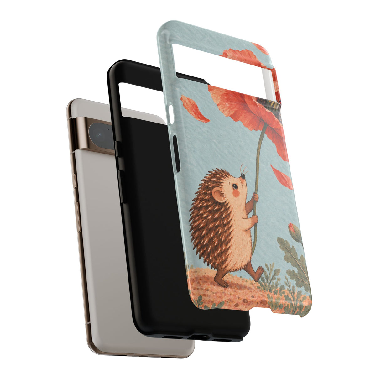 Whimsical Pale Blue Hedgehog and Poppy Phone Case - Blue Phone Case