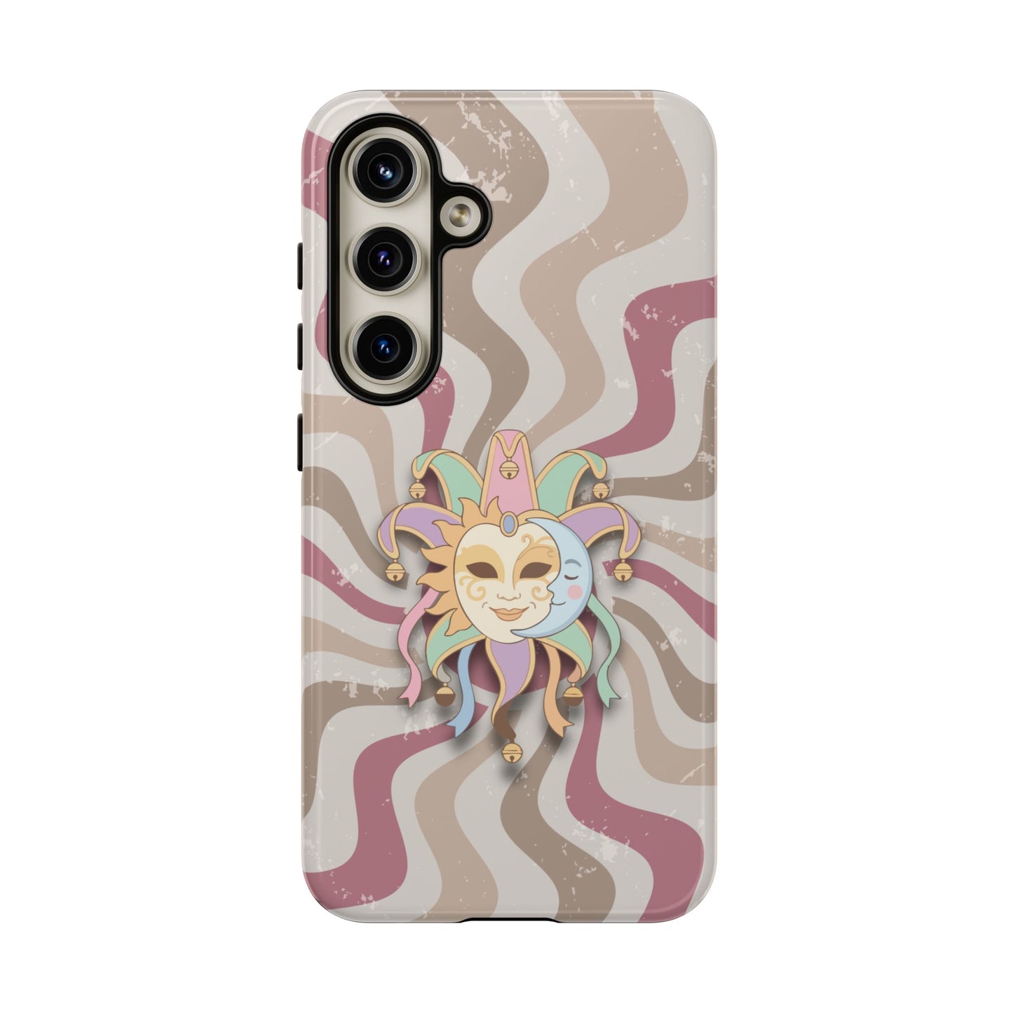 Sun & Moon Jester Mask – Pink Retro Wave Phone Case - Pink Phone Case - Samsung Galaxy S24 / Glossy