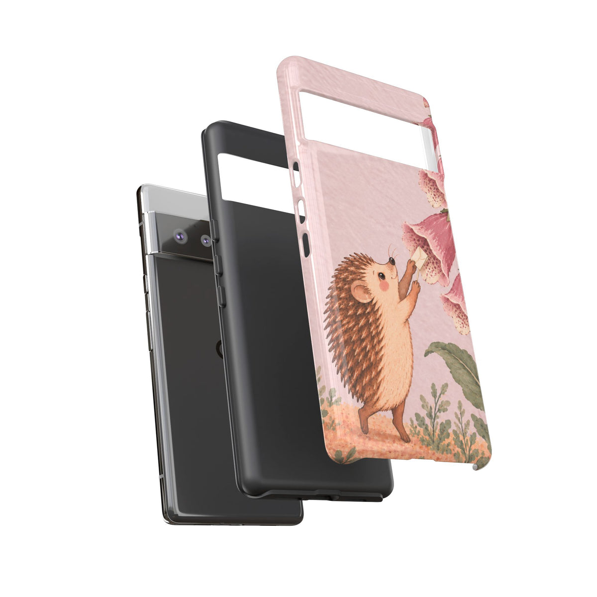 Whimsical Blush Pink Hedgehog and Foxglove Phone Case - Pink Phone Case