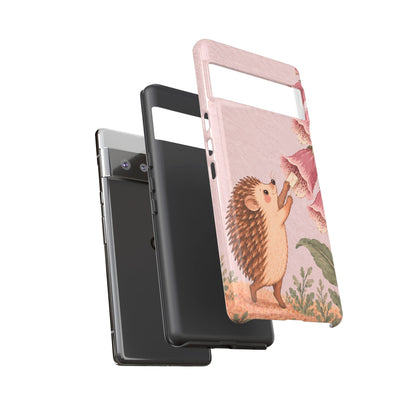 Whimsical Blush Pink Hedgehog and Foxglove Phone Case - Pink Phone Case