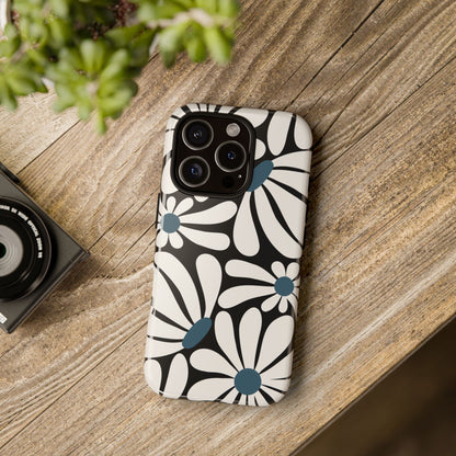 Retro Black Daisy Pattern Phone Case - Black Phone Case