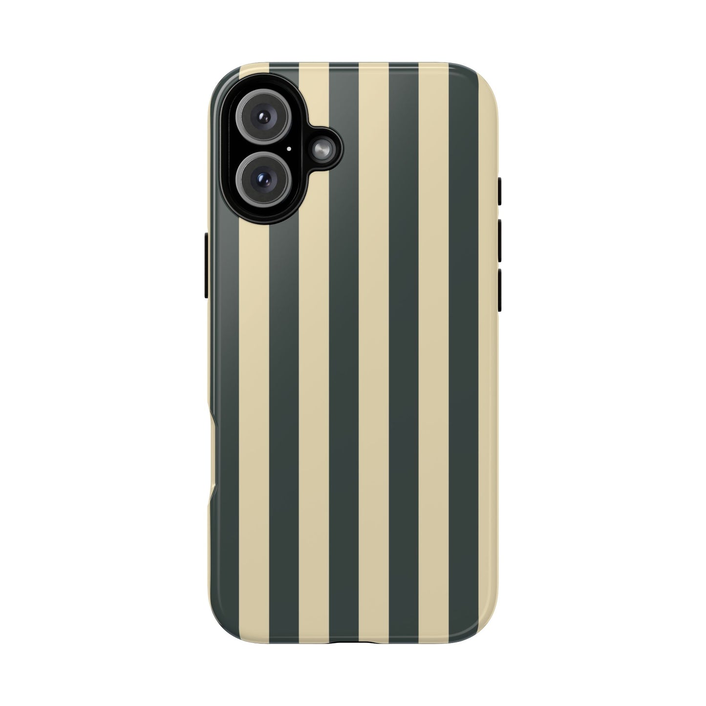 iPhone 16 Plus / Glossy Phone Case - ’Green & Beige Stripe Pattern’ Phone Case