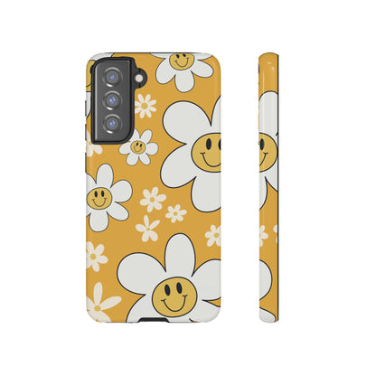 Fun Retro Daisy Pattern with Yellow Background Phone Case - Yellow Phone Case - Samsung Galaxy S21 FE / Glossy
