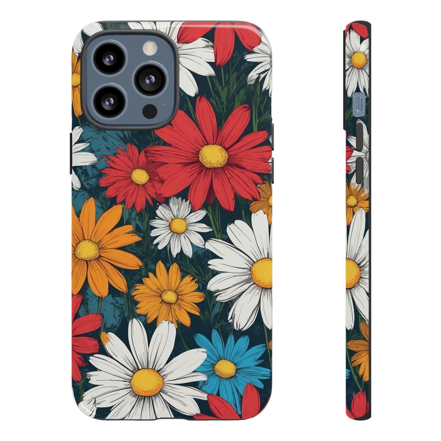 iPhone 13 Pro Max / Glossy Phone Case - Pop Art Daisies Illustration ’Red & Orange’ Phone Case