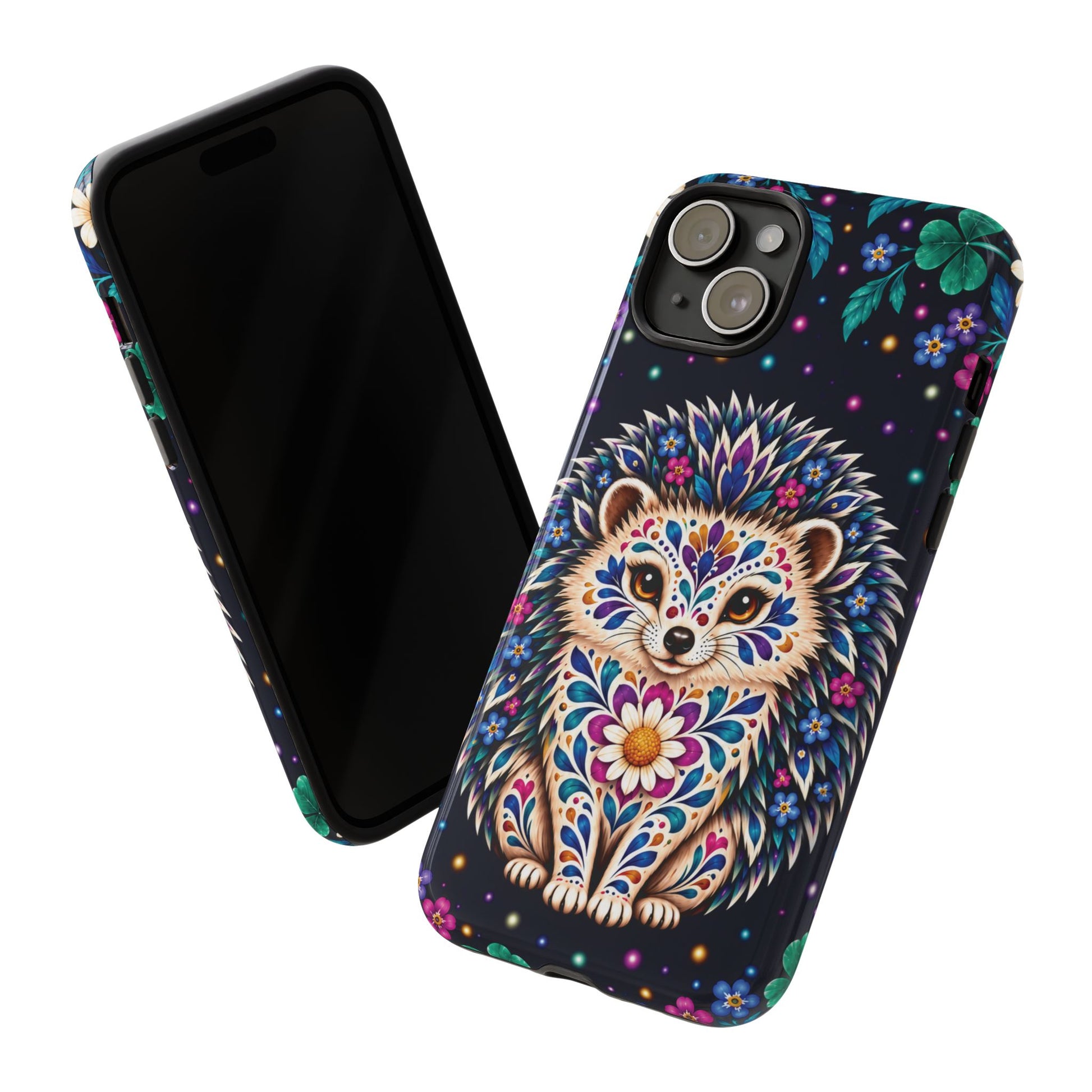 Vibrant Purple and Teal Calavera Hedgehog Phone Case - Multicolor Phone Case
