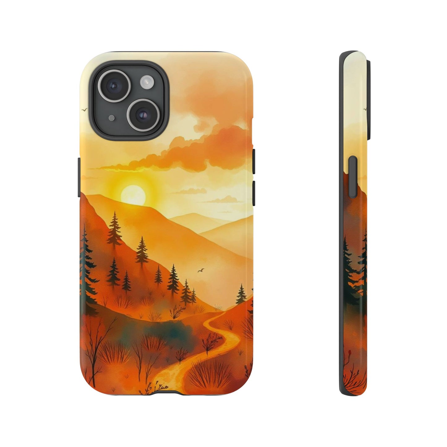 iPhone 15 / Glossy Phone Case - Golden Sunset Design Phone Case