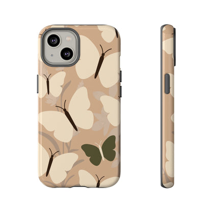 Minimalist Beige Butterfly Pattern Phone Case - Beige Phone Case - iPhone 14 / Glossy