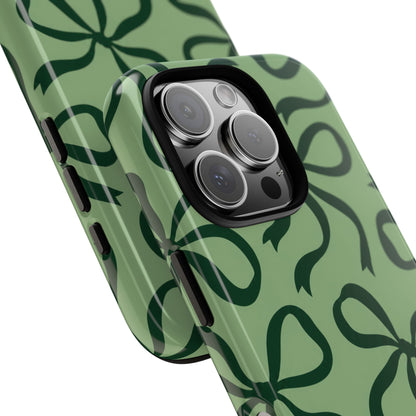 Bold Sage Green and Forest Green Bow Pattern Phone Case