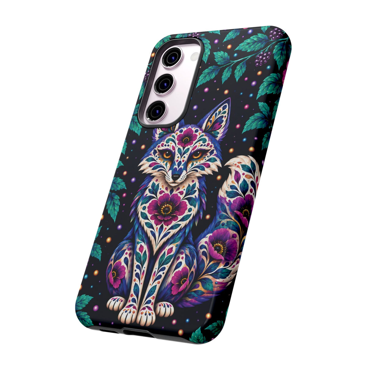 Vibrant Purple and Teal Calavera Fox Phone Case - Multicolor Phone Case