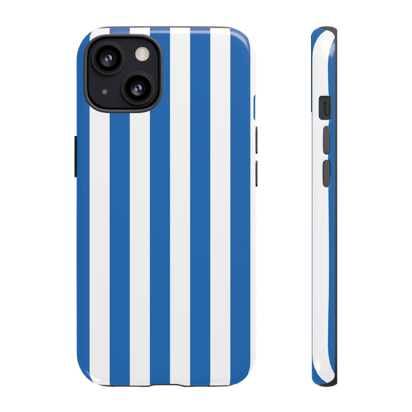 iPhone 13 / Glossy Phone Case - Simple Light Blue & White Stripe Pattern Phone Case