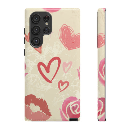 Cute Pink Heart & Rose Pattern Phone Case - Pink Phone Case - Samsung Galaxy S22 Ultra / Glossy