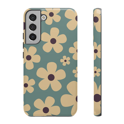 Samsung Galaxy S22 Plus / Glossy Phone Case - Cute Blue & Cream Daisy Pattern Phone Case