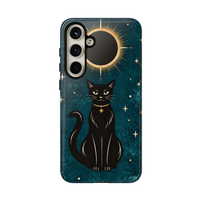 Whimsical Teal Celestial Black Cat Phone Case
