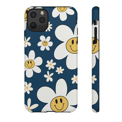 Fun Retro Daisy Pattern with Blue Background Phone Case - Blue Phone Case - iPhone 11 Pro Max / Glossy