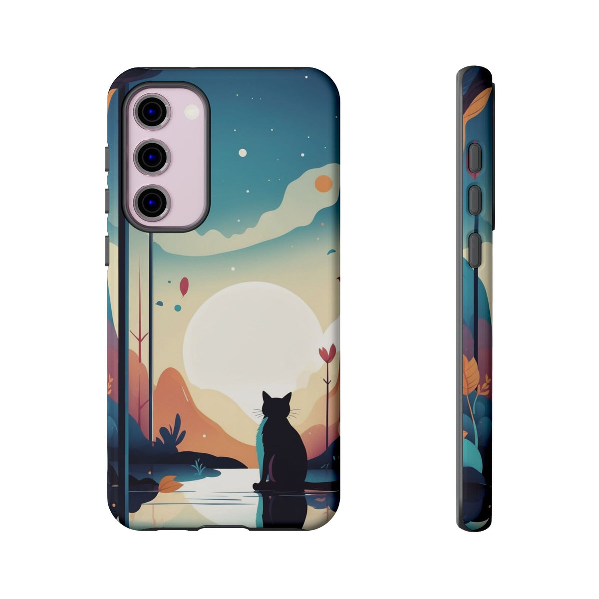 Stylised Cat & Moon Design Phone Case - Multicolor Phone Case - Samsung Galaxy S23 Plus / Glossy