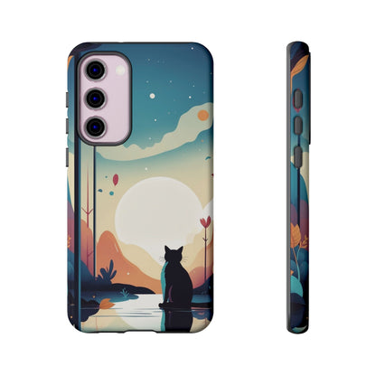 Stylised Cat & Moon Design Phone Case - Multicolor Phone Case - Samsung Galaxy S23 Plus / Glossy