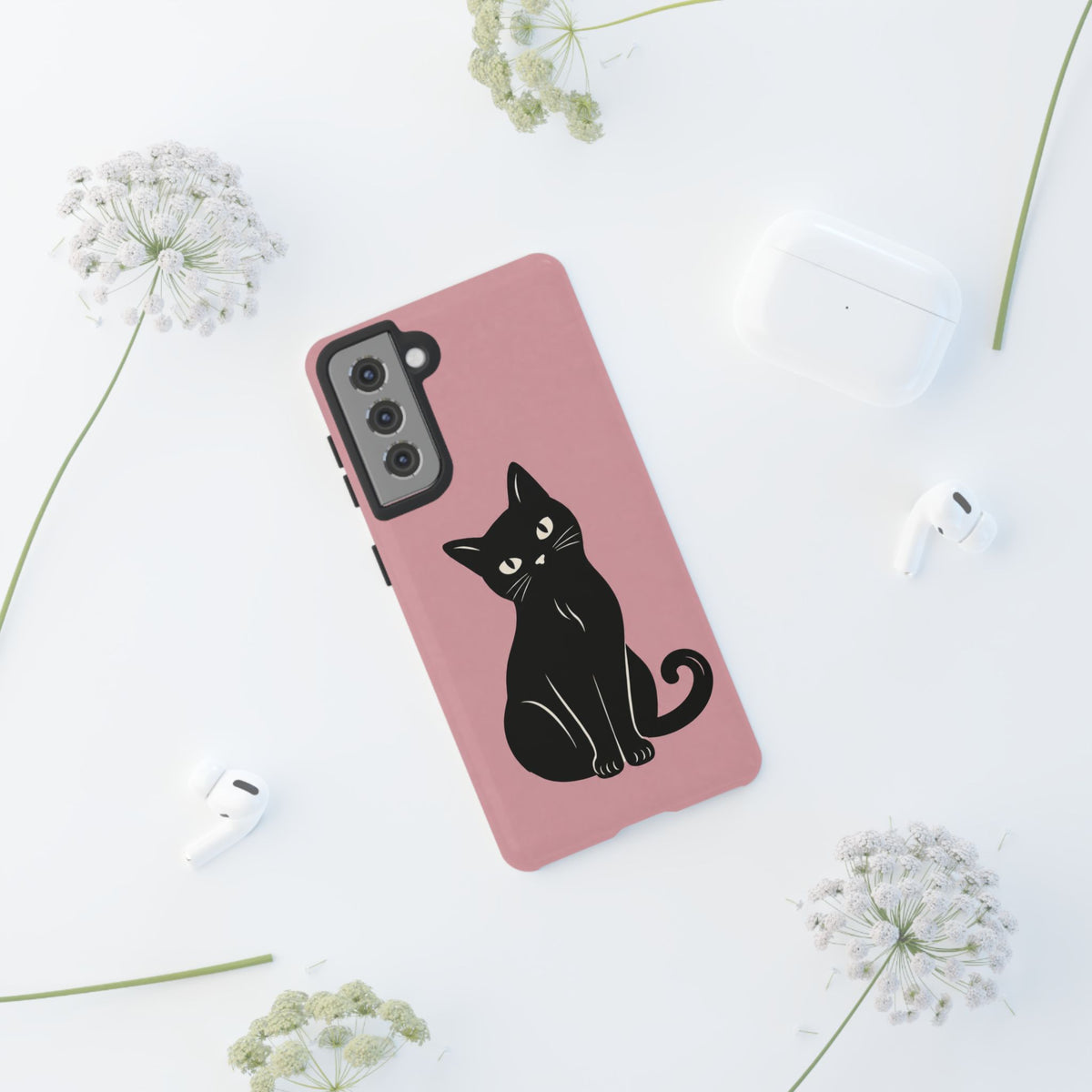 Minimalist Blush Pink & Black Cat Phone Case