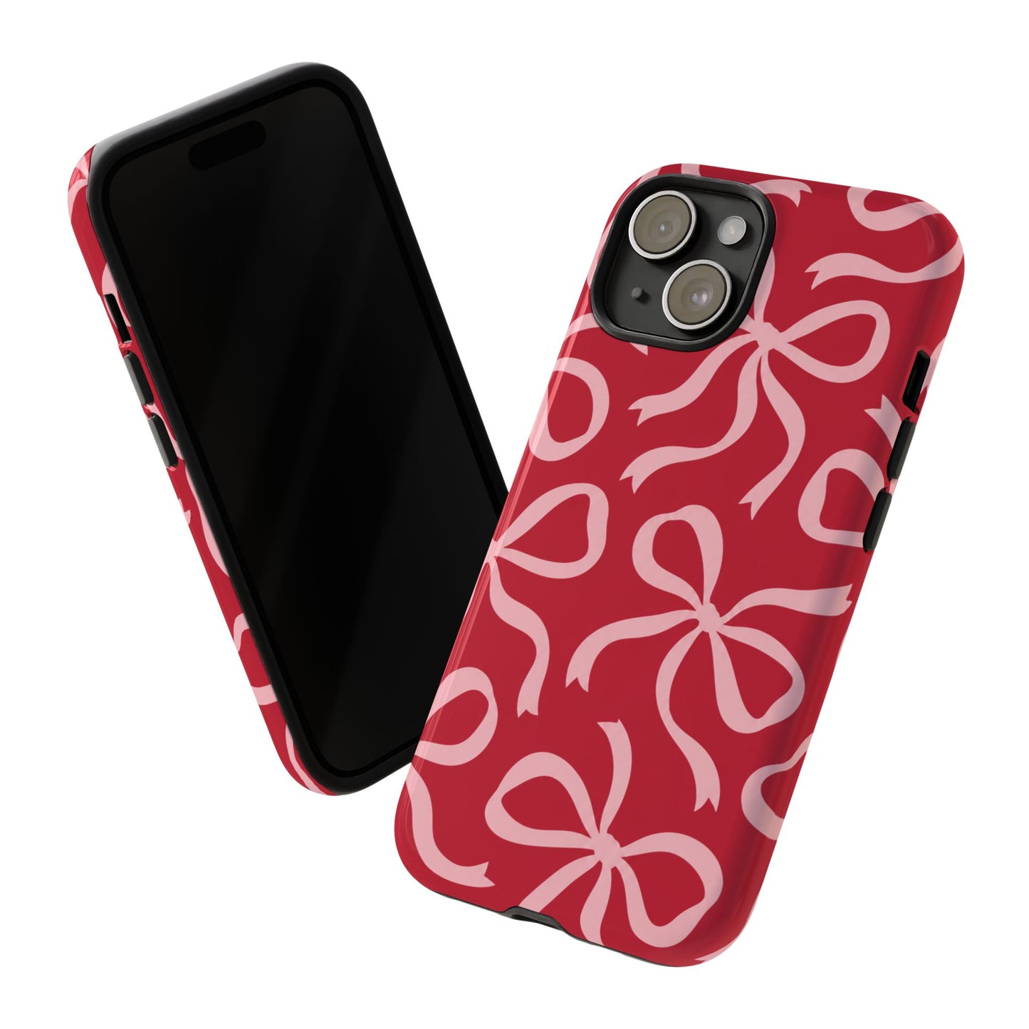 Bold Raspberry Red and Blush Pink Bow Pattern Phone Case